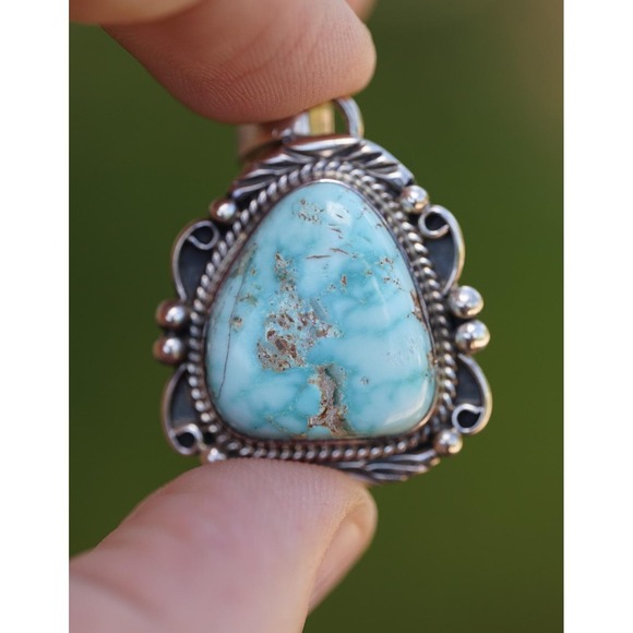 J. Garcia Jewelry - Tony‎ Garcia - Navajo Native Sterling Silver Sacred Buffalo Turquoise Pendant